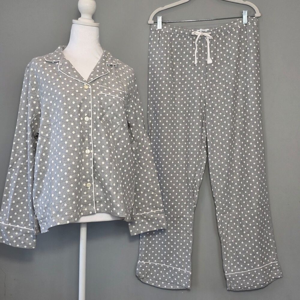 Love Gap Body Pajama Lounge Set MD Gray White Cotton Polka Dots Pockets Casual